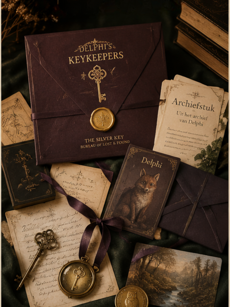 Delphi’s KeyKeepers is het uitgebreide cosy fantasy brievenabonnement met maandelijkse verhaalpost, extra vondsten en exclusieve verzamelitems.